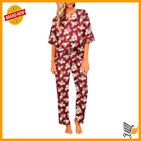 Satin Silk Pajama Set V-Neck Short Sleeve Lounge Wear Soft Pjs Elegant